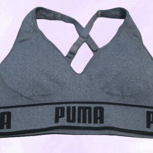 PUMA women's padded sports sporty exercise bra in gray and black size small.